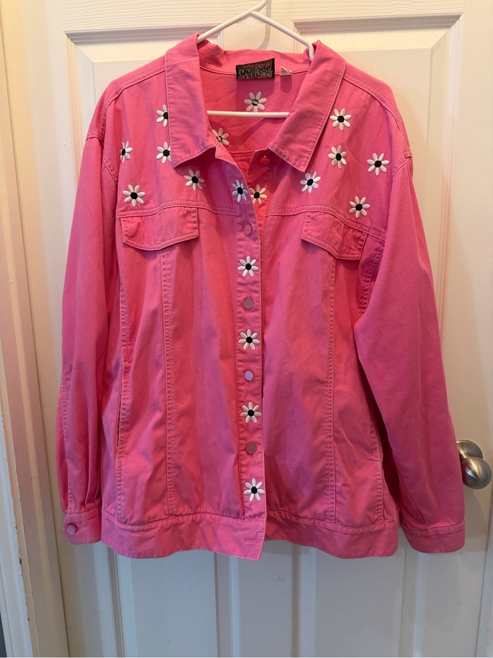 Bob Mackie 90s Wearable Art Pink Denim Jacket with Daisy Appliqué